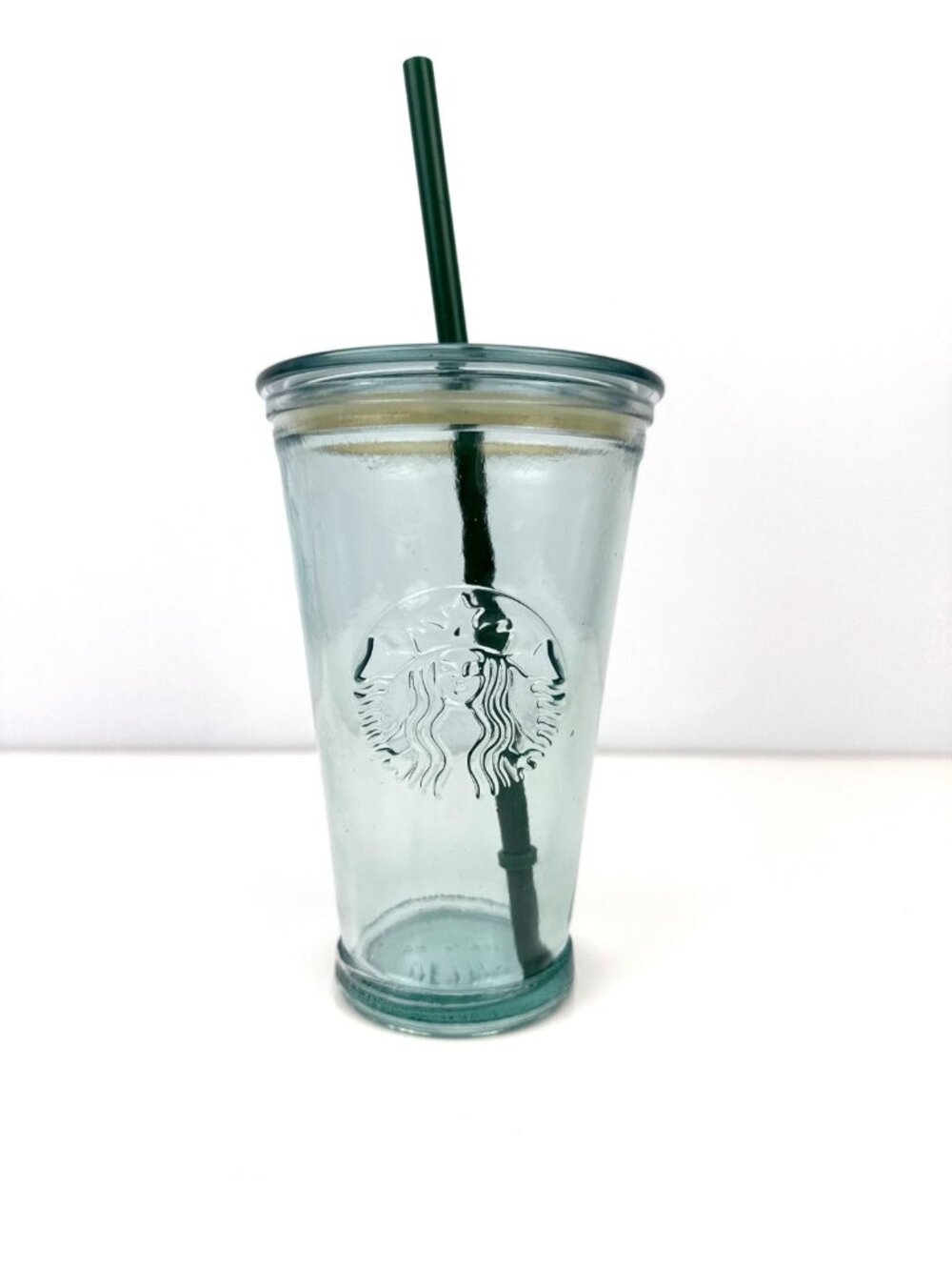STARBUCKS Recycled Glass Cold Cup 16 Fl Oz Aqua Green with Straw & Lid